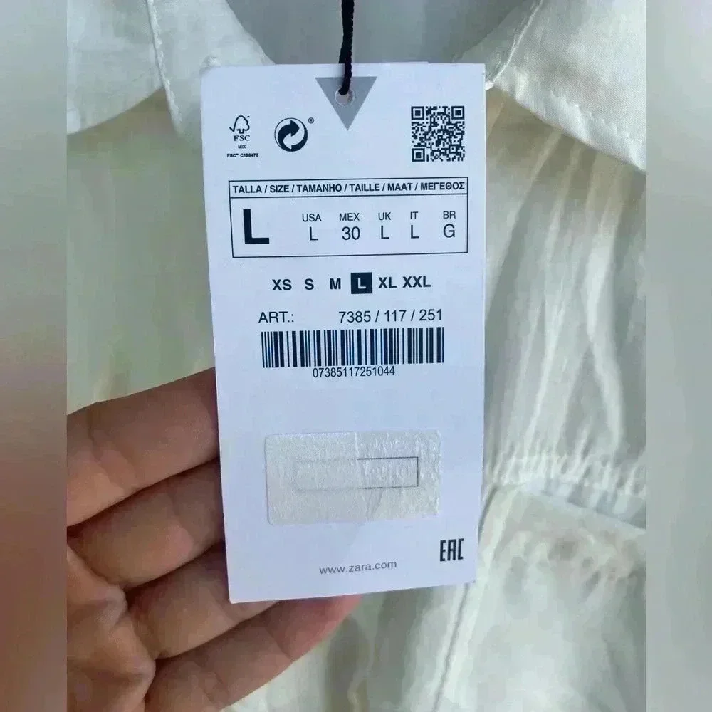 NWT ZARA women’s collar button down ivory/ cream short dress chest front pockets - Picture 5 of 10